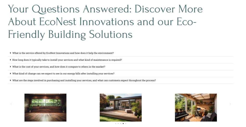 EcoNest Innovations FAQs section.