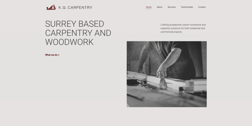 KG Carpentry homepage.