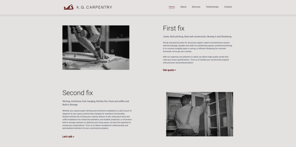 KG Carpentry services section - additional services.