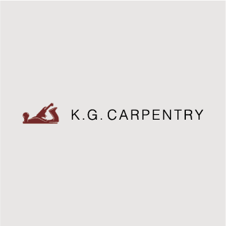 KG Carpentry logo on grey background.